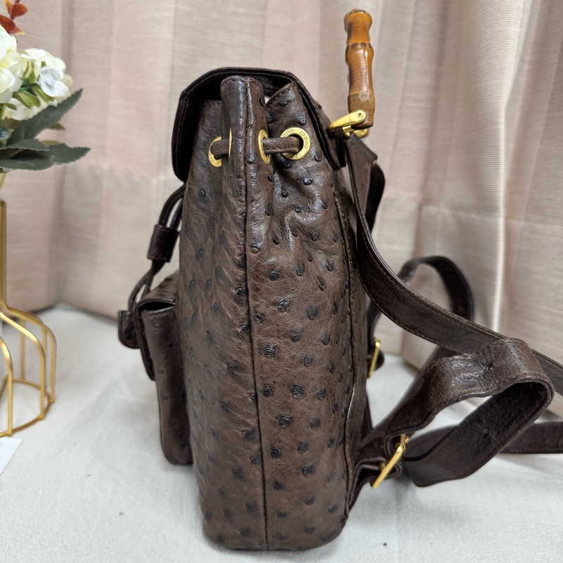 Gucci鴕鳥皮竹節雙肩包 中古 二手vintage 稀有款 後背包 手提-11