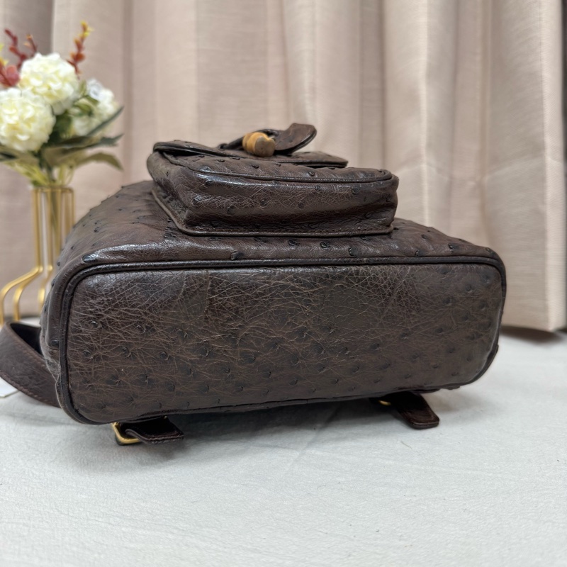 Gucci鴕鳥皮竹節雙肩包 中古 二手vintage 稀有款 後背包 手提-14