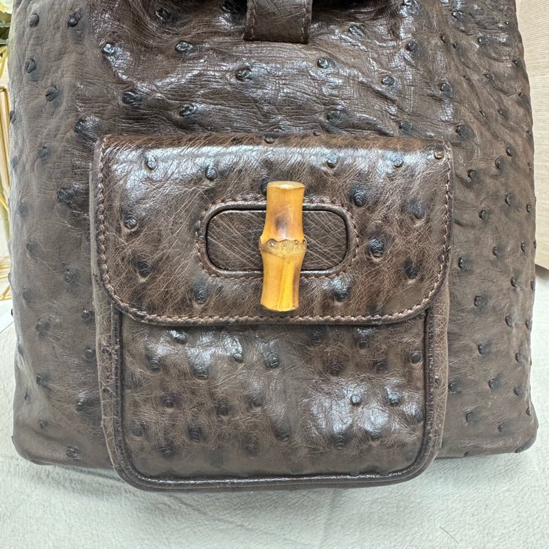 Gucci鴕鳥皮竹節雙肩包 中古 二手vintage 稀有款 後背包 手提-15