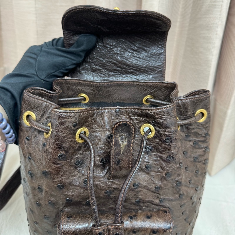 Gucci鴕鳥皮竹節雙肩包 中古 二手vintage 稀有款 後背包 手提-22