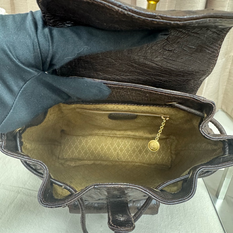 Gucci鴕鳥皮竹節雙肩包 中古 二手vintage 稀有款 後背包 手提-23