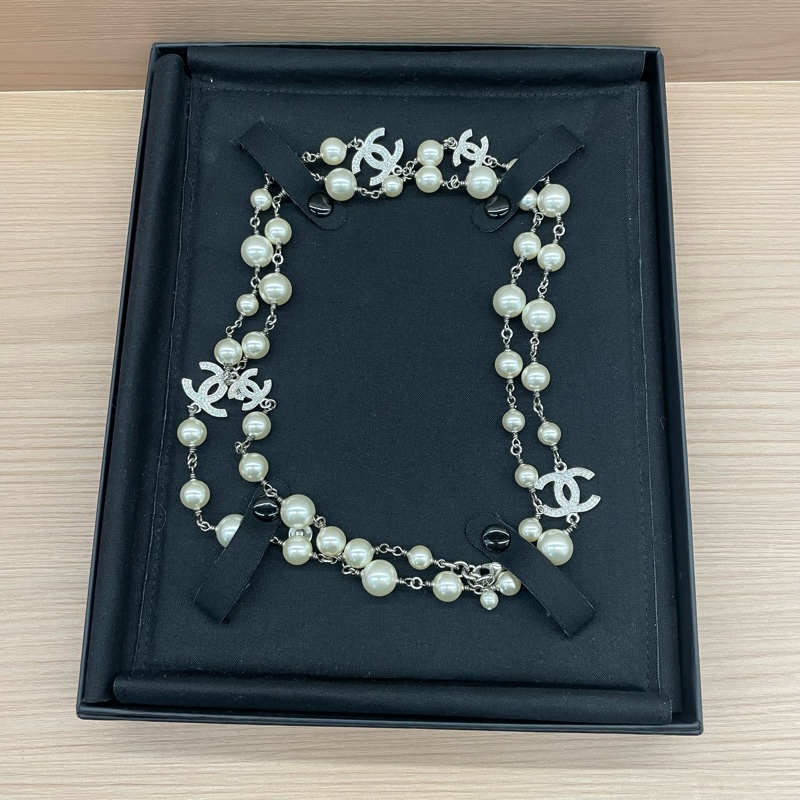 Chanel香奈儿项链，珍珠项链，毛衣链，5个双C长款可叠戴可两圈戴，原装盒子。走验货宝。-0