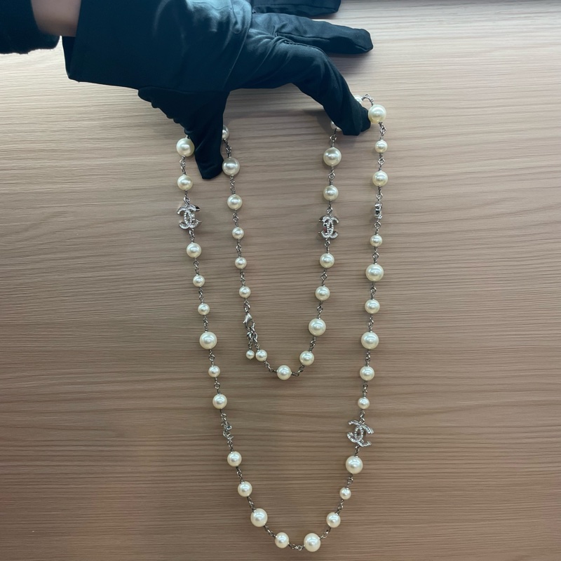 Chanel香奈儿项链，珍珠项链，毛衣链，5个双C长款可叠戴可两圈戴，原装盒子。走验货宝。-2