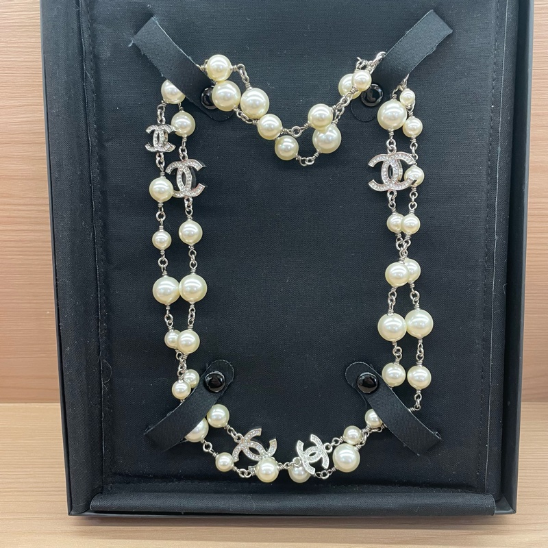 Chanel香奈儿项链，珍珠项链，毛衣链，5个双C长款可叠戴可两圈戴，原装盒子。走验货宝。-3