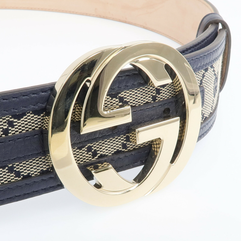 GUCCI 皮革/帆布Belt金扣皮帶-3