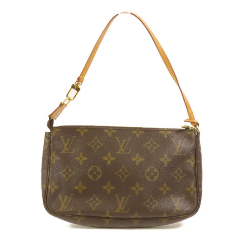 LOUIS VUITTON Monogram Pochette Accessoires金扣手挽袋棕色