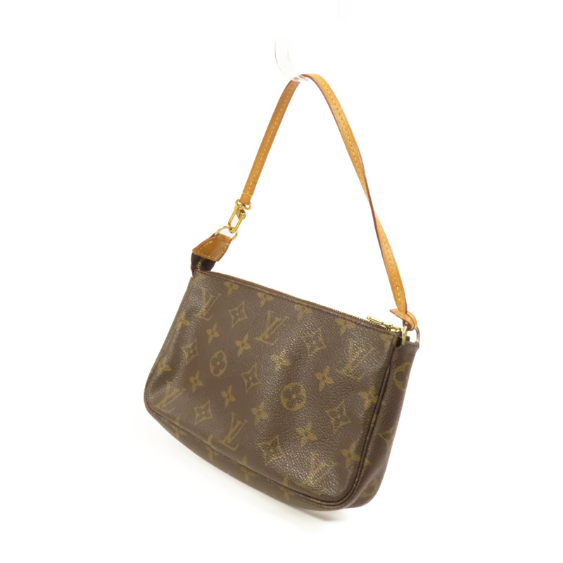 LOUIS VUITTON Monogram Pochette Accessoires金扣手挽袋棕色-2