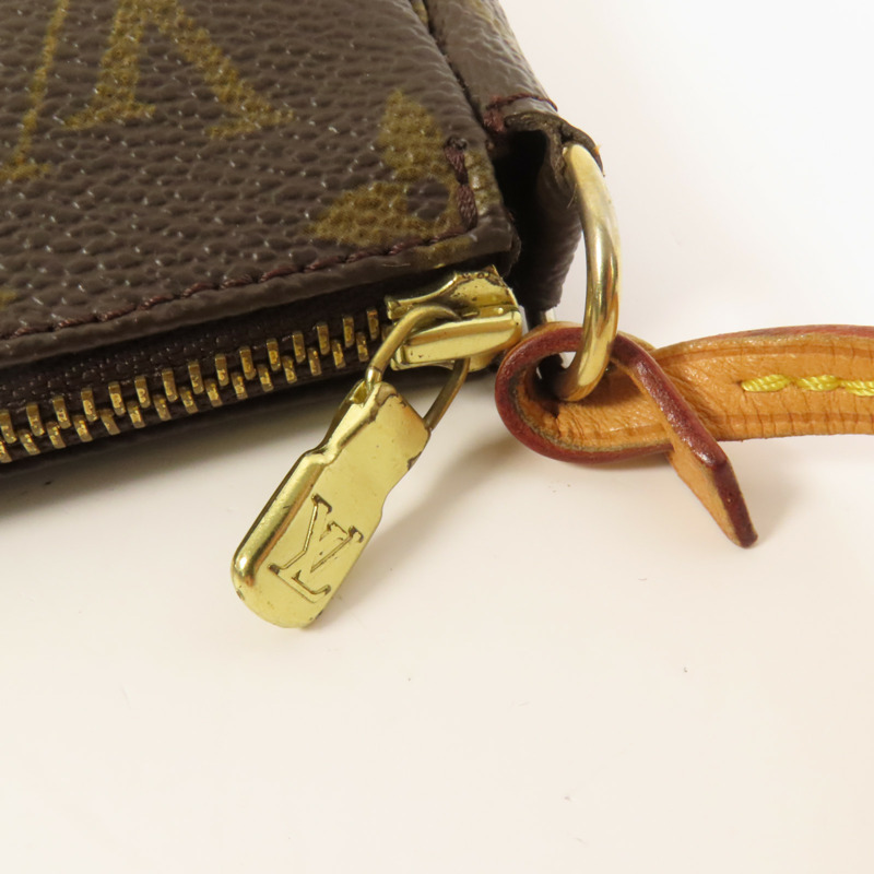 LOUIS VUITTON Monogram Pochette Accessoires金扣手挽袋棕色-5
