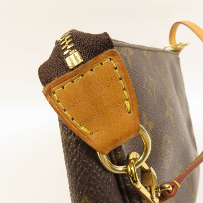LOUIS VUITTON Monogram Pochette Accessoires金扣手挽袋棕色-6