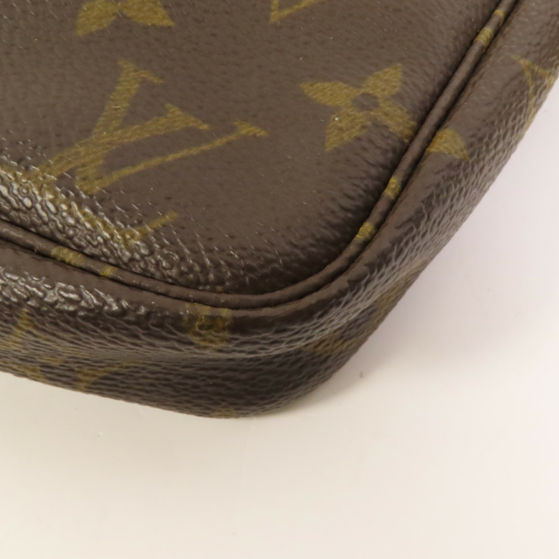 LOUIS VUITTON Monogram Pochette Accessoires金扣手挽袋棕色-9