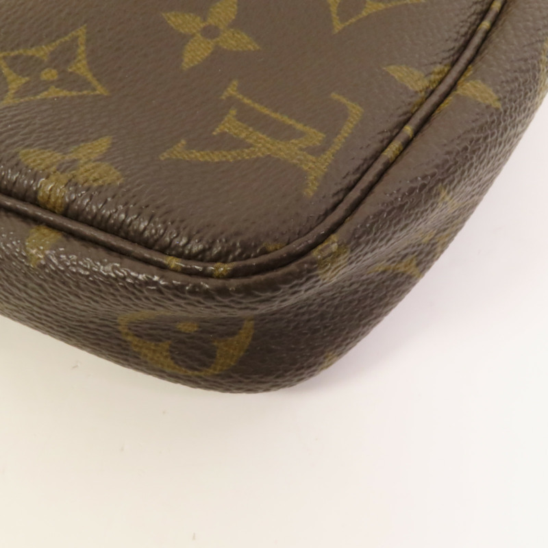LOUIS VUITTON Monogram Pochette Accessoires金扣手挽袋棕色-10