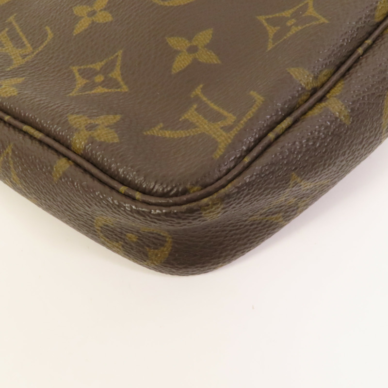 LOUIS VUITTON Monogram Pochette Accessoires金扣手挽袋棕色-12