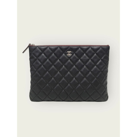 【包稅】CHANEL 黑色銀色經典新款中型手拿包