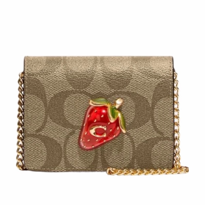 Coach 女士 草莓圖案鏈條迷你單肩包均碼碼MINI、10cm*7.6cm*2.5cm-4