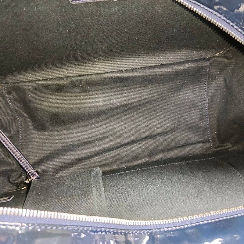 CHANEL深藍色牛漆皮菱格紋絎縫單肩包手提包銀色五金13開2條可拆卸肩帶-6