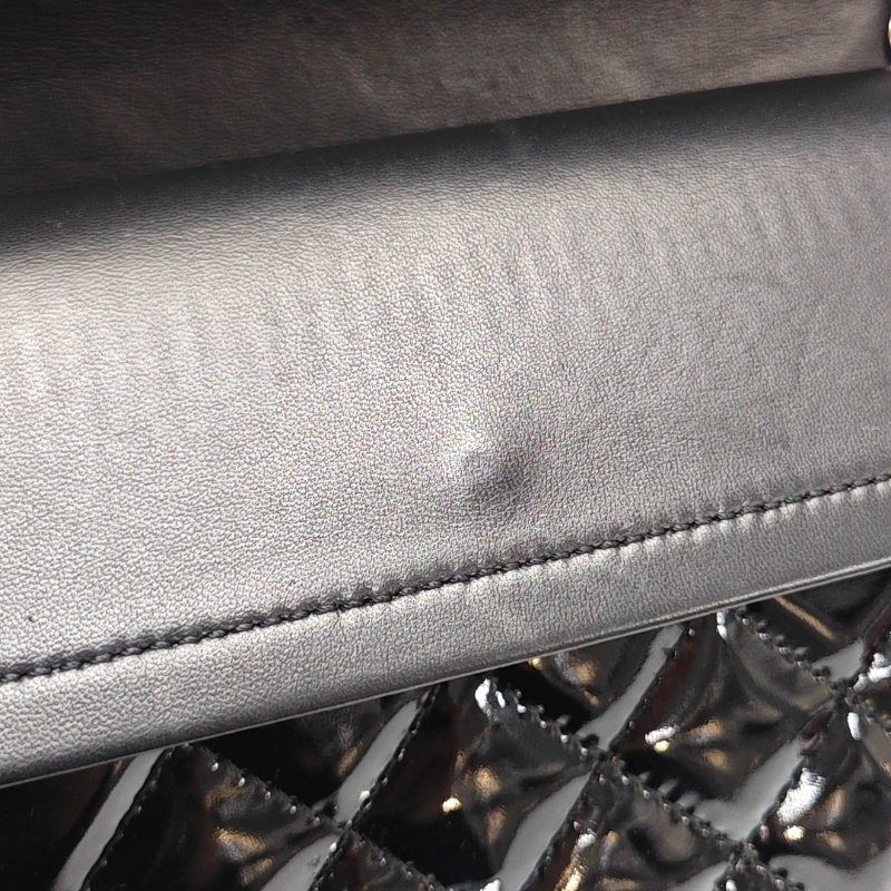 CHANEL 2.55 大號 黑色漆皮菱格紋單肩包斜挎包 銀色五金 13開-9