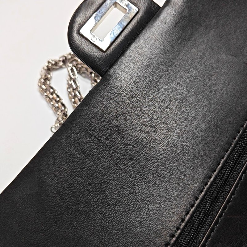 CHANEL 2.55 大號 黑色漆皮菱格紋單肩包斜挎包 銀色五金 13開-12