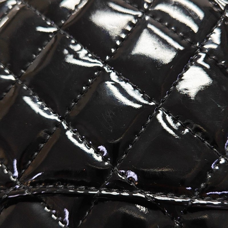 CHANEL 2.55 大號 黑色漆皮菱格紋單肩包斜挎包 銀色五金 13開-14