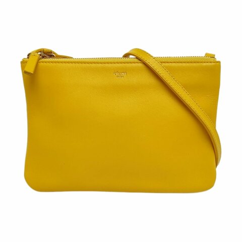 CELINE TRIO小號黃色羊皮斜挎包單肩包金色五金