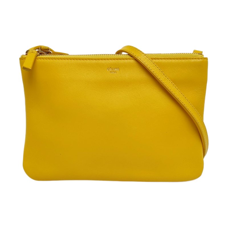 CELINE TRIO小號黃色羊皮斜挎包單肩包金色五金-0