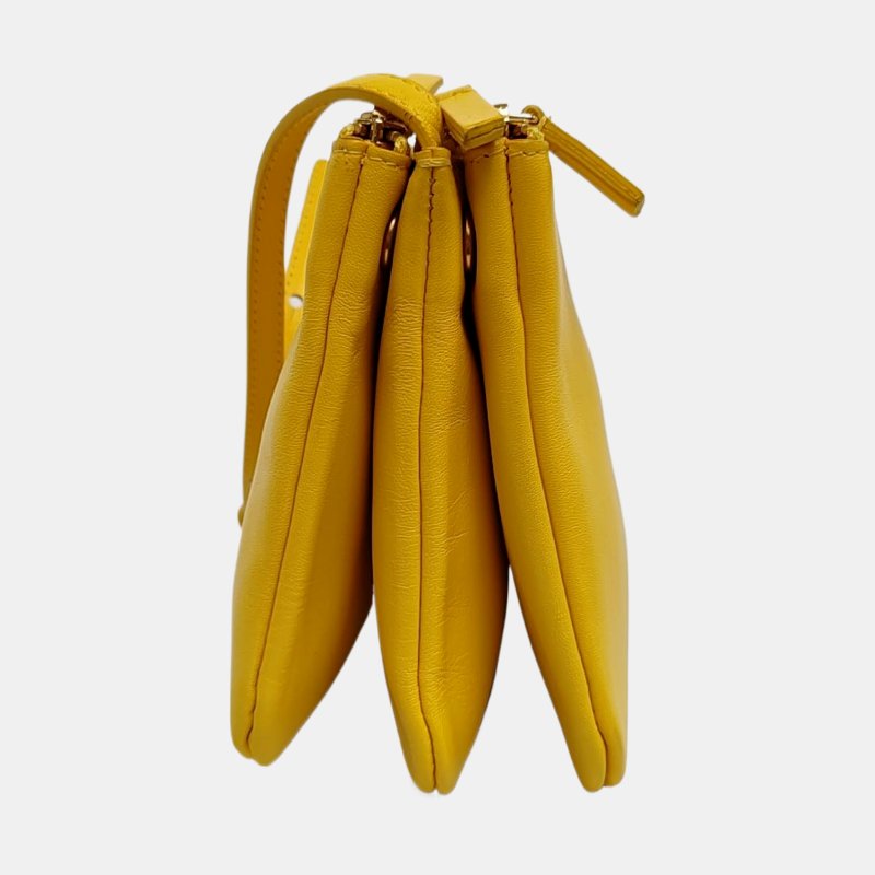 CELINE TRIO小號黃色羊皮斜挎包單肩包金色五金-3