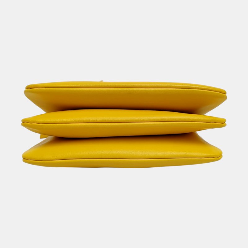 CELINE TRIO小號黃色羊皮斜挎包單肩包金色五金-5