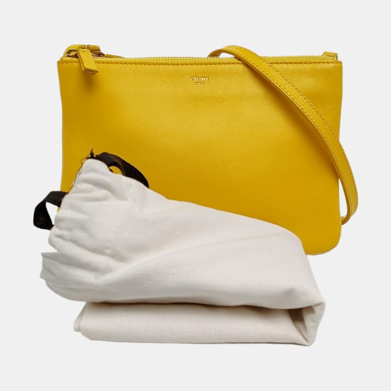 CELINE TRIO小號黃色羊皮斜挎包單肩包金色五金-7