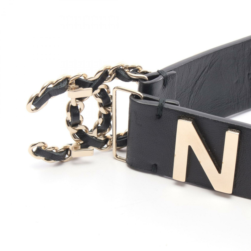 香奈兒 COCO 標誌皮帶,黑色皮革,金色五金,二手,女士款-3