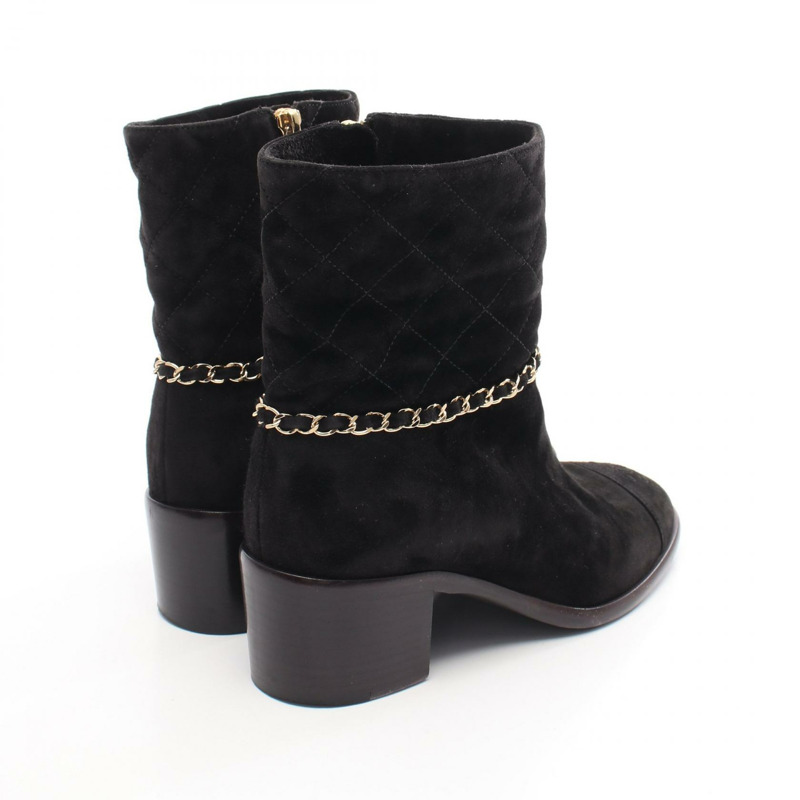 香奈兒 COCO Mark Matelasse Chain 靴子 #38 黑色麂皮小姐二手 CC-1
