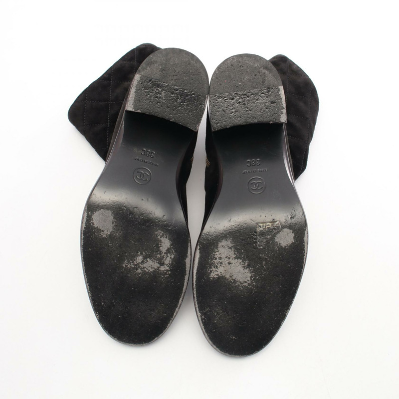 香奈兒 COCO Mark Matelasse Chain 靴子 #38 黑色麂皮小姐二手 CC-3