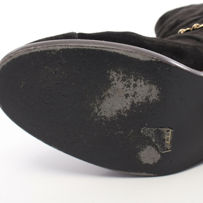 香奈兒 COCO Mark Matelasse Chain 靴子 #38 黑色麂皮小姐二手 CC-6