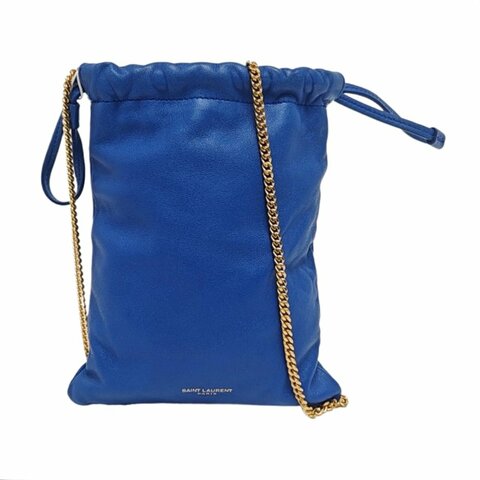 YSL藍色羊皮單肩包斜挎包金色五金9.8新