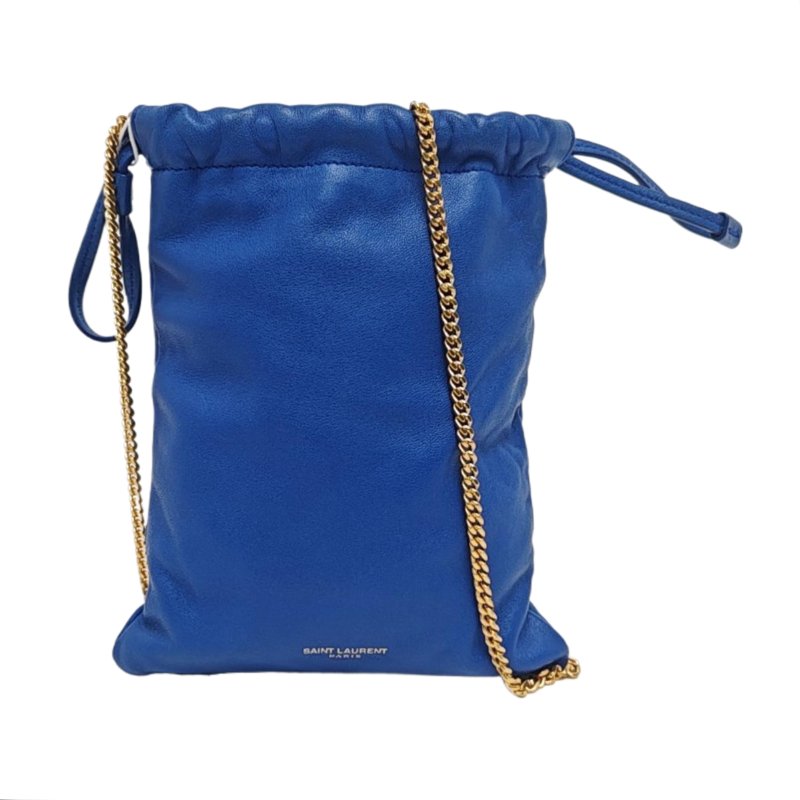YSL藍色羊皮單肩包斜挎包金色五金9.8新-0