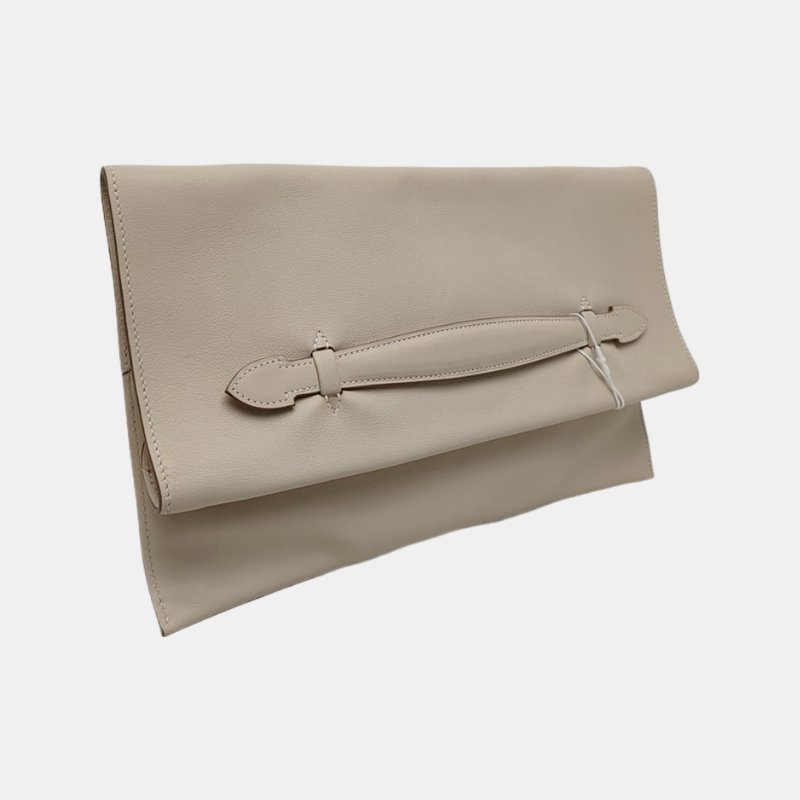 HERMES Pilplat奶油白Swif牛皮手拿包R刻-3