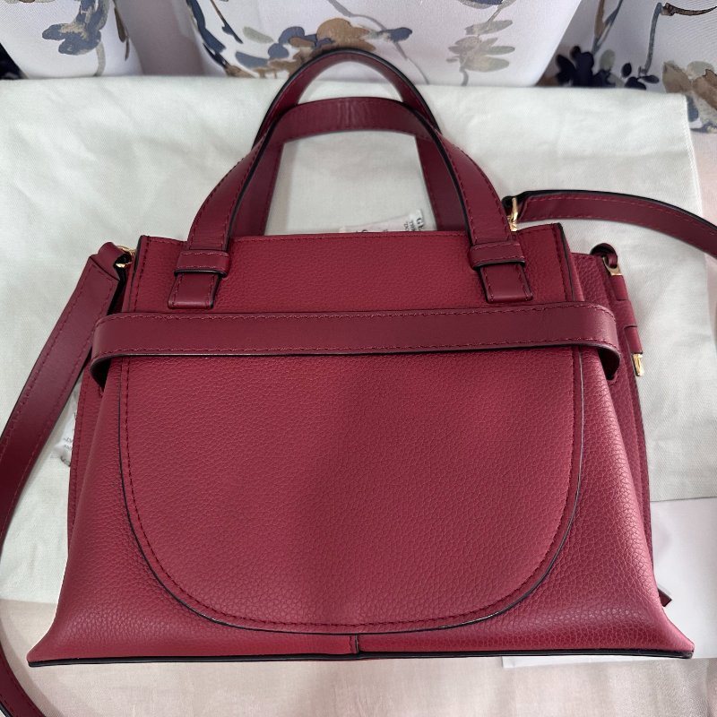 LOEWE 羅威 Gate Top Handle 經典綁結牛皮手提斜背兩用包(酒紅)-6