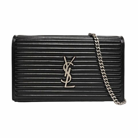 YSL KATE黑色牛皮絎縫斜挎包單肩包銀色五金可拆卸肩帶