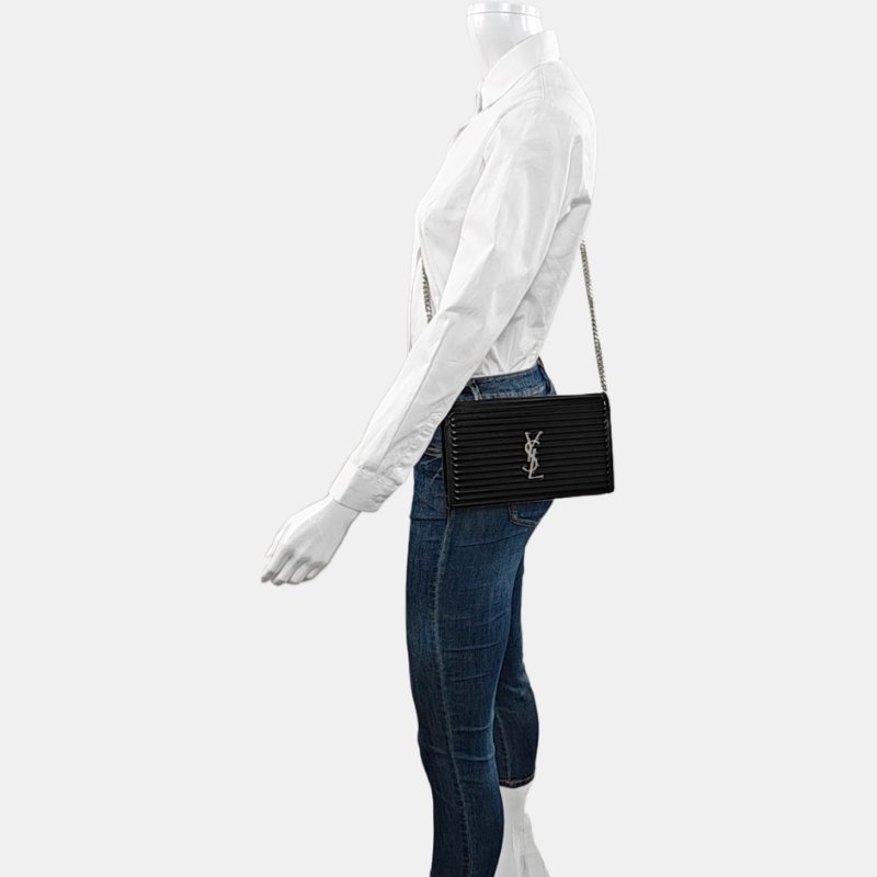 YSL KATE黑色牛皮絎縫斜挎包單肩包銀色五金可拆卸肩帶-1