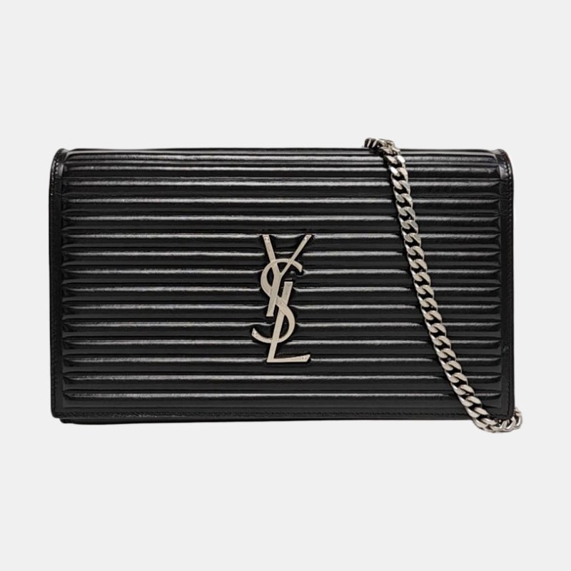 YSL KATE黑色牛皮絎縫斜挎包單肩包銀色五金可拆卸肩帶-7