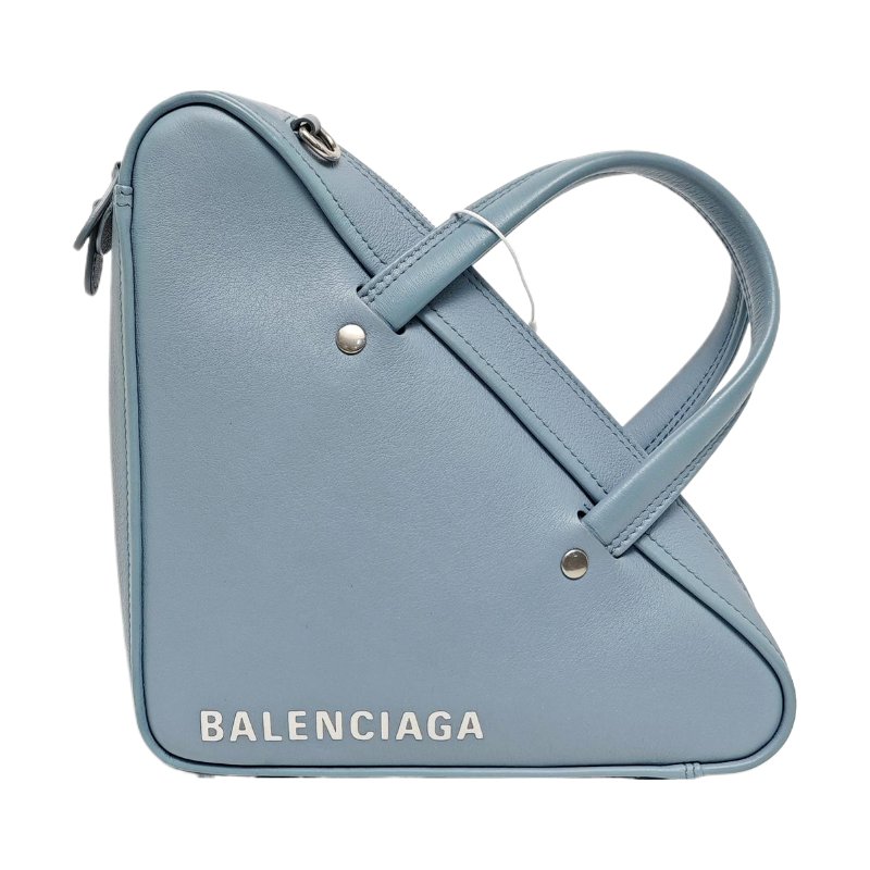 BALENCIAGA Triangle淺藍色牛皮印花單肩包斜挎包手提包銀色五金可拆卸肩帶 9.8新-0
