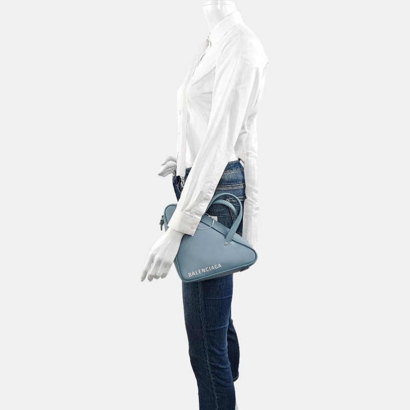 BALENCIAGA Triangle淺藍色牛皮印花單肩包斜挎包手提包銀色五金可拆卸肩帶 9.8新-1