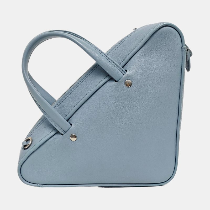 BALENCIAGA Triangle淺藍色牛皮印花單肩包斜挎包手提包銀色五金可拆卸肩帶 9.8新-4