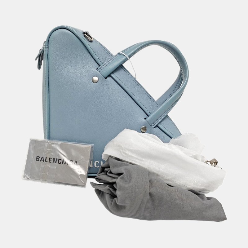 BALENCIAGA Triangle淺藍色牛皮印花單肩包斜挎包手提包銀色五金可拆卸肩帶 9.8新-7