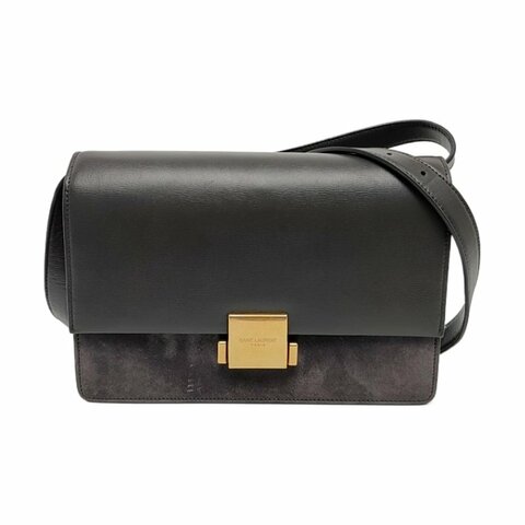 YSL BELLECHASSE深灰色牛皮單肩包斜挎包手提包金色五金可拆卸肩帶9.8新