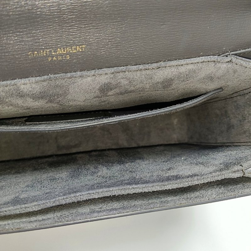 YSL BELLECHASSE深灰色牛皮單肩包斜挎包手提包金色五金可拆卸肩帶9.8新-6