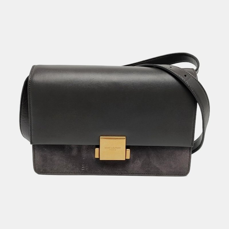 YSL BELLECHASSE深灰色牛皮單肩包斜挎包手提包金色五金可拆卸肩帶9.8新-7