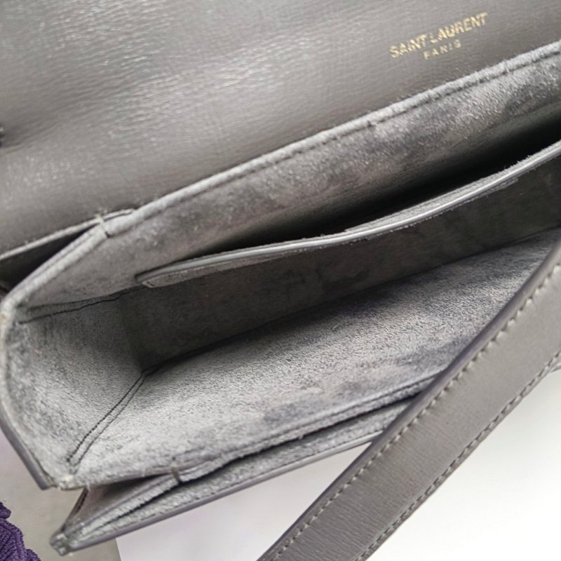 YSL BELLECHASSE深灰色牛皮單肩包斜挎包手提包金色五金可拆卸肩帶9.8新-9