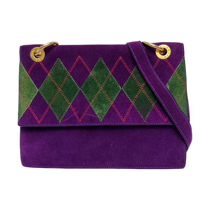 CELINE紫色絨面革單肩包斜挎包金色五金-0