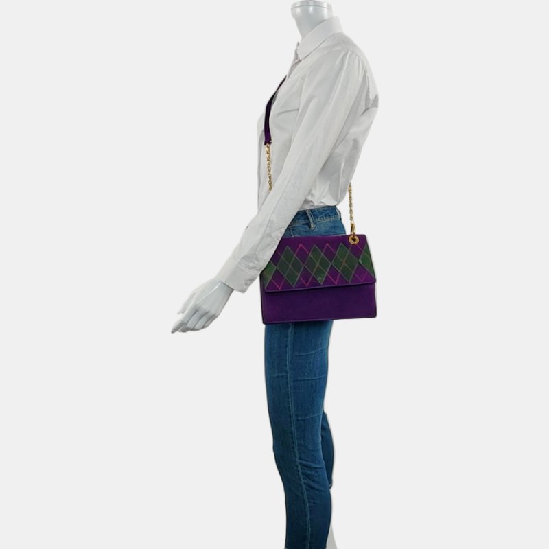 CELINE紫色絨面革單肩包斜挎包金色五金-1