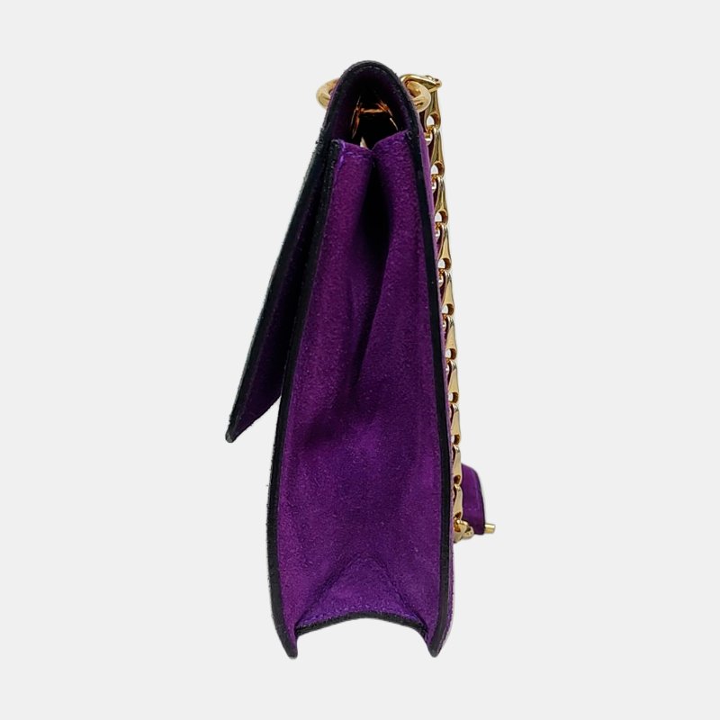 CELINE紫色絨面革單肩包斜挎包金色五金-2