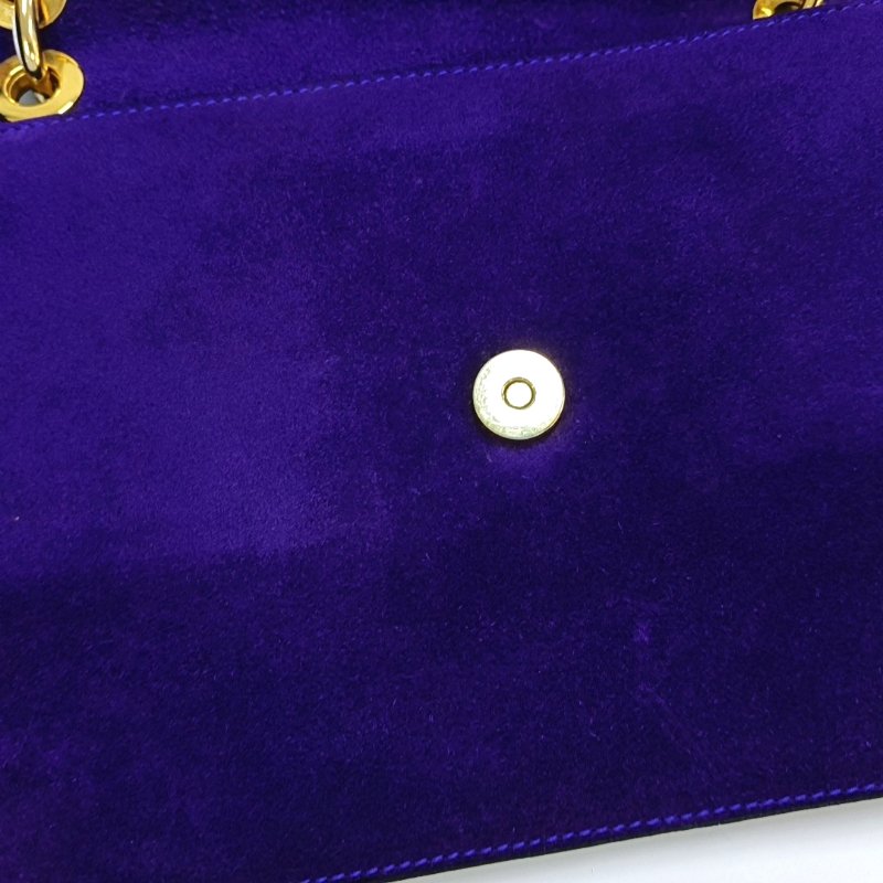 CELINE紫色絨面革單肩包斜挎包金色五金-9